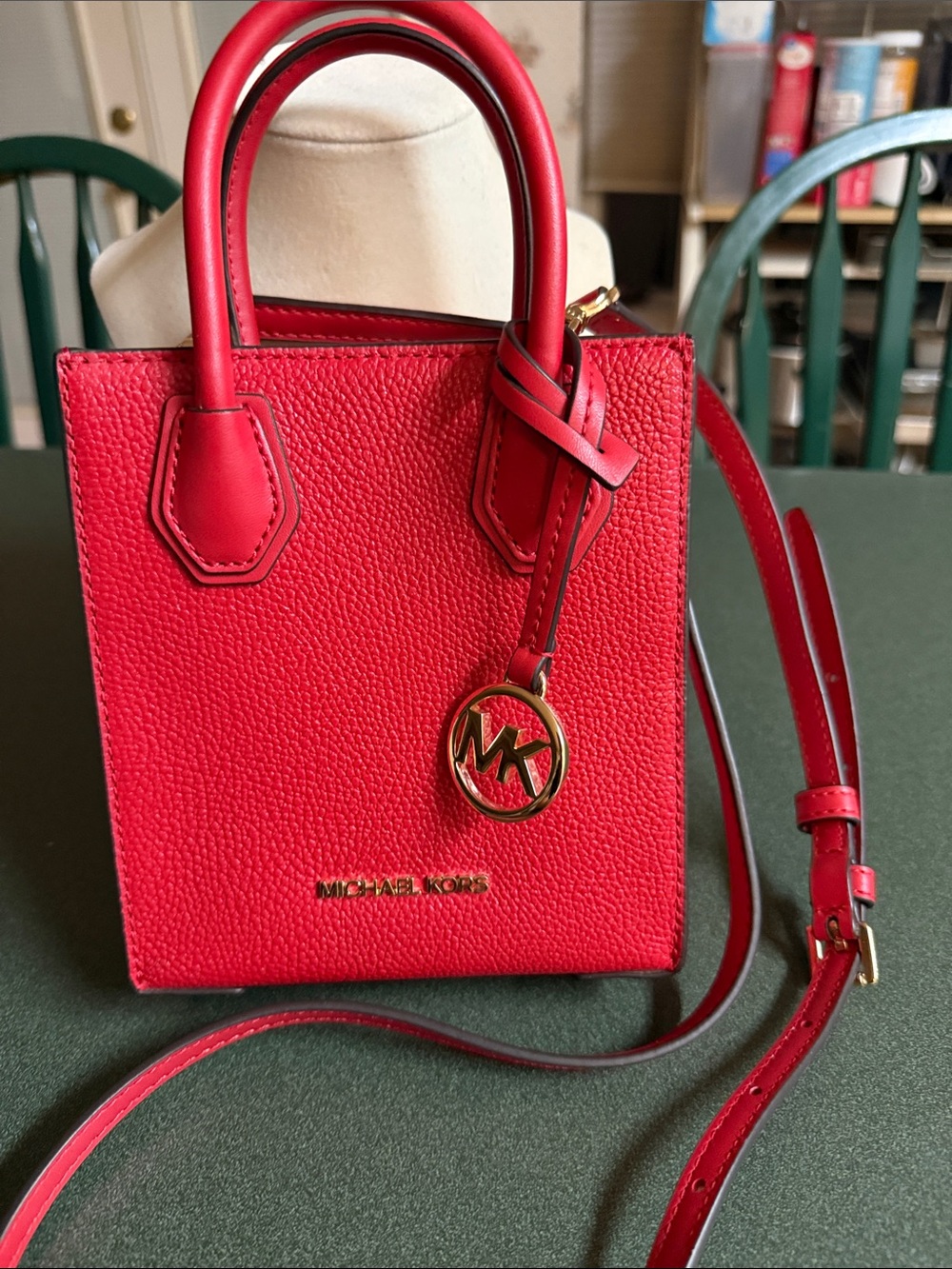 Michael Kors Red Pebbled Leather Mini Tote with Gold Hardware